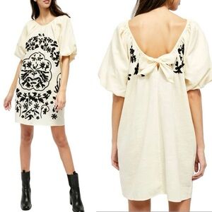 Free People Fiona Embroidered Mini Dress Ivory Combo size XS
